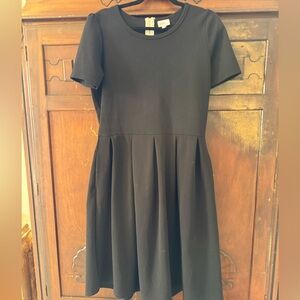 LuLaRoe Black Pleated Midi Dress A-Line Crew Neck